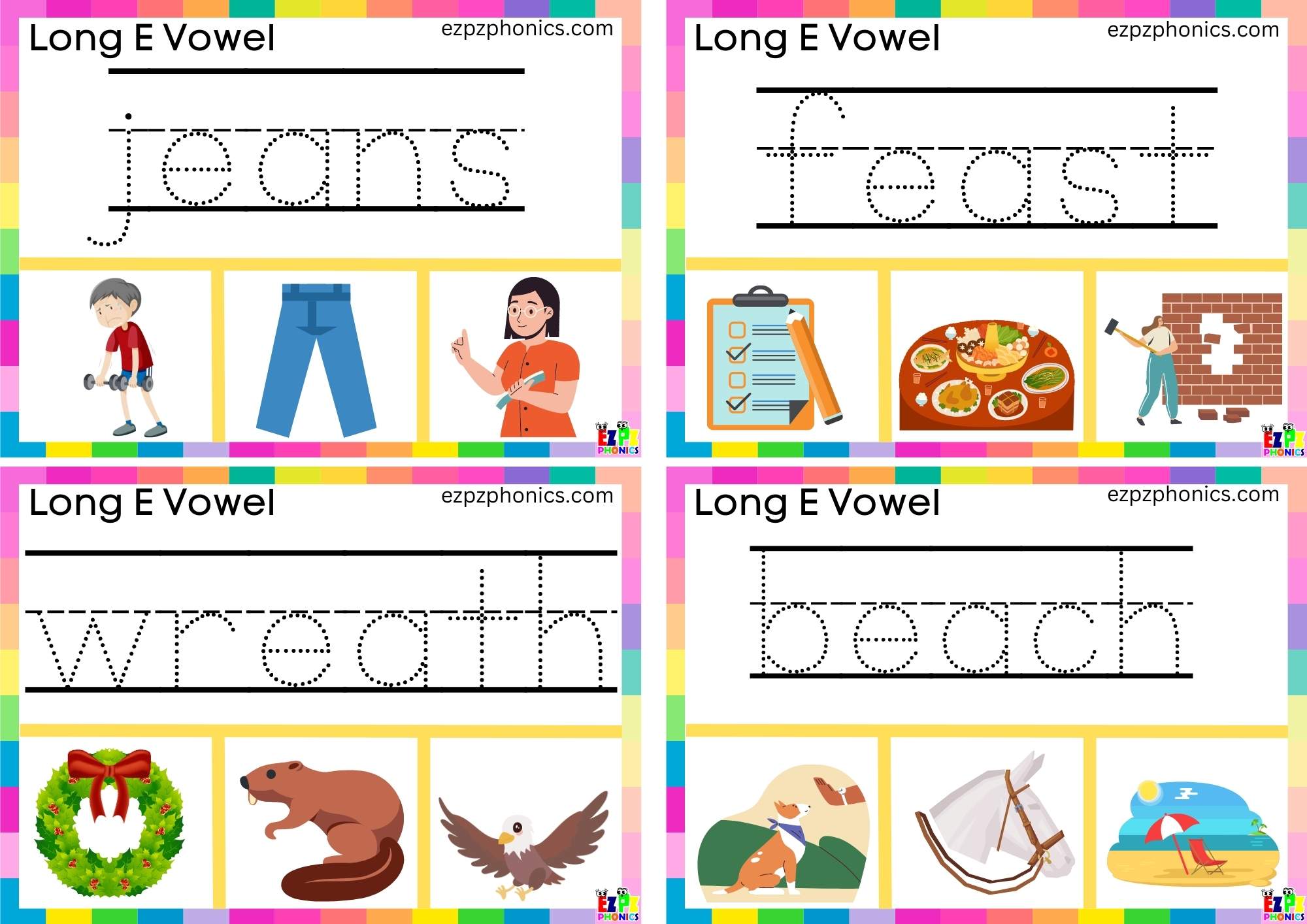 Write the word and clip the image Clip cards for long e vowel ea words 2